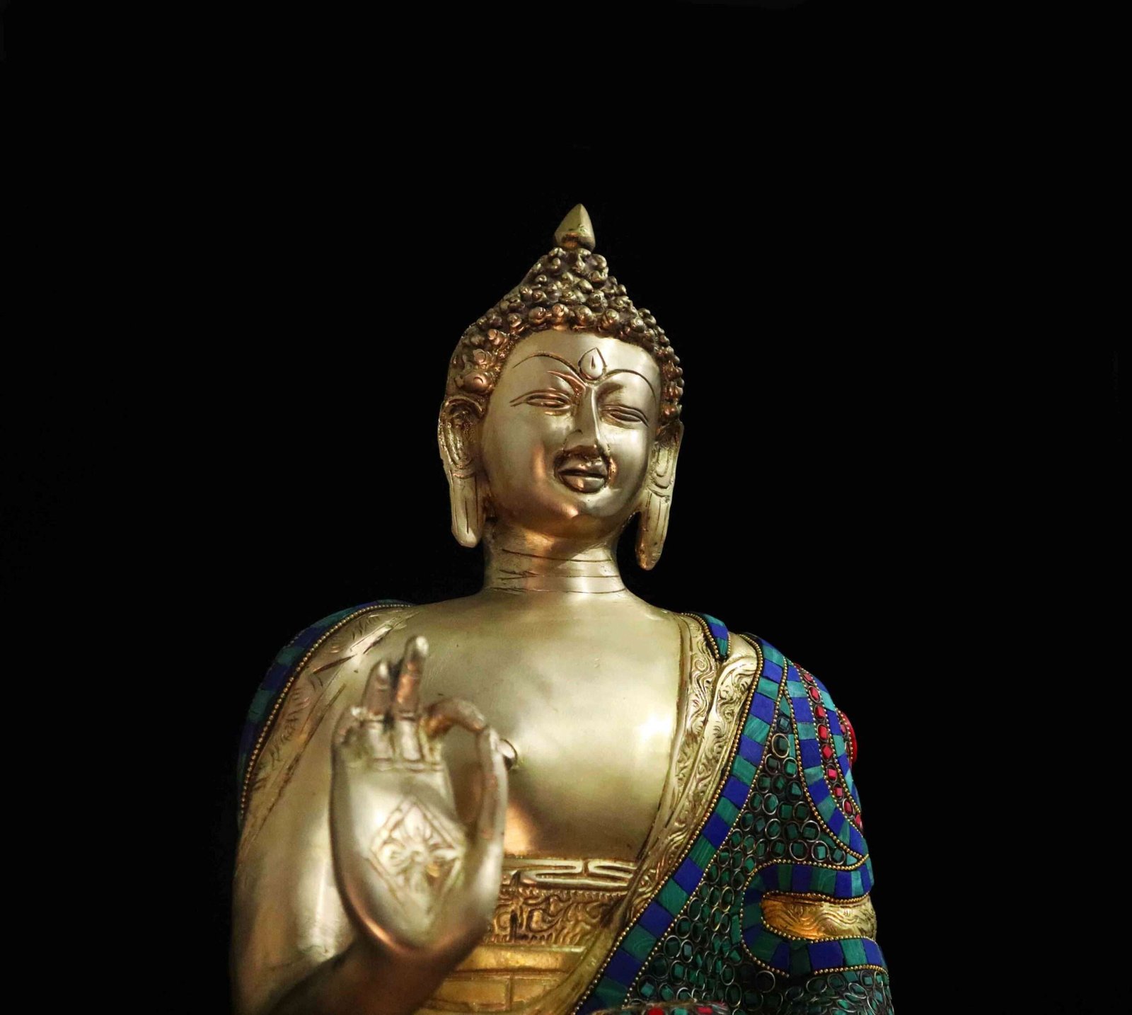 Buddha brass and stone idol 15.5" - Image 4